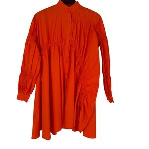 Marigold Shadows Smocked Asymmetrical Button Up Top 2X Lagenlook Avant Garde